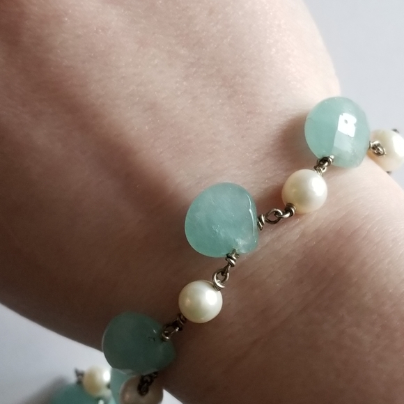 Chalcedony and pearl bracelet .925 sterling silver real mint sea white bead - Picture 10 of 16